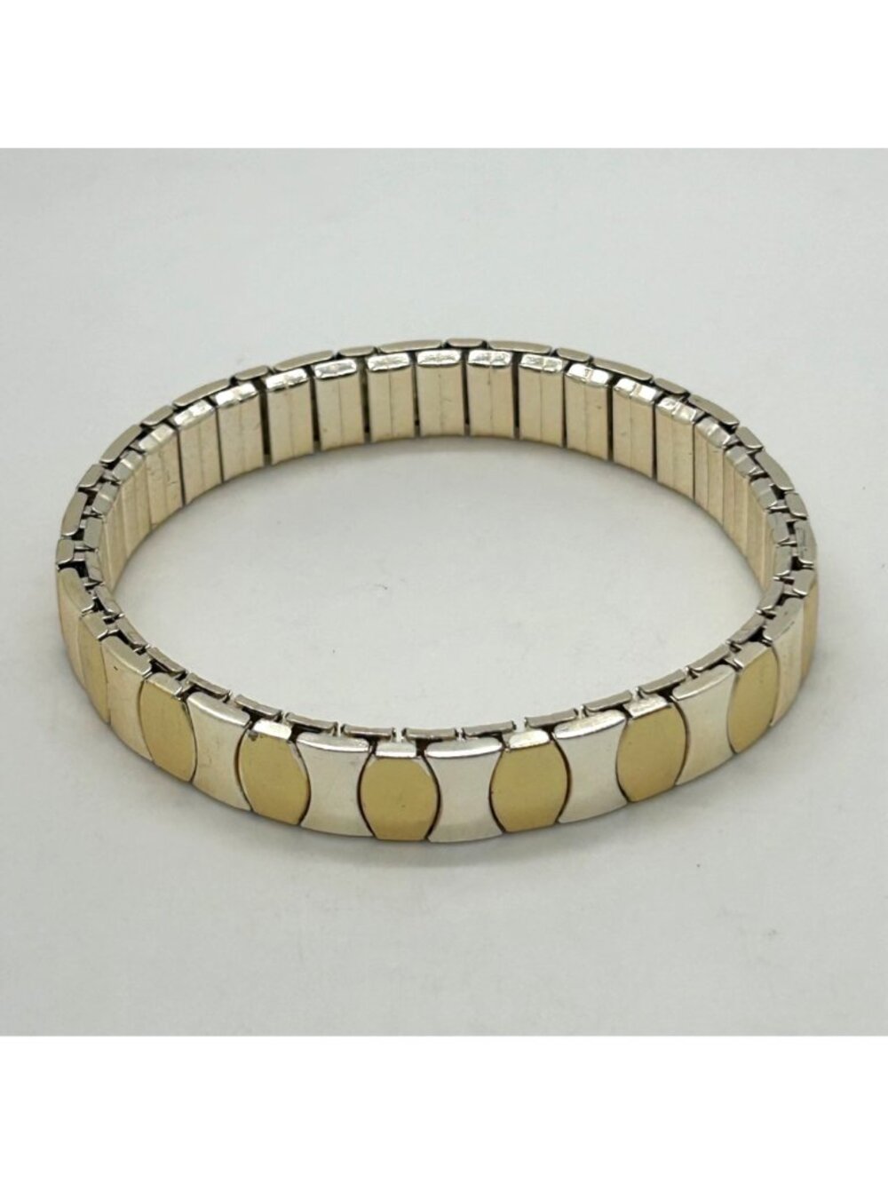 Vintage Gold Tone and Silver Tone Stretch Expansion Bracelet Mid Century Classic - Picture 2 of 14